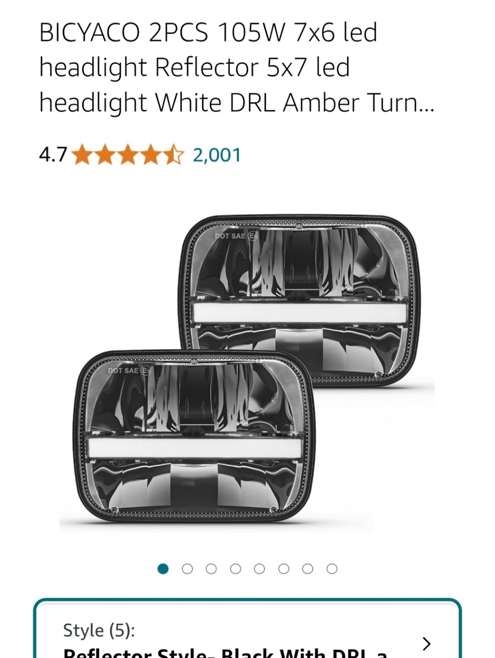 BICYACO 2PCS 105W 7x6 led headlight Reflector 5x7 led headlight White DRL Amber